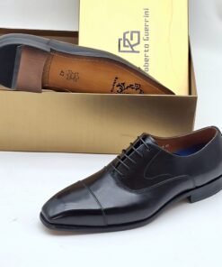 Alternative view of Roberto Guerrini Black Leather Cap-Toe Oxford Shoes – Refined Italian Elegance