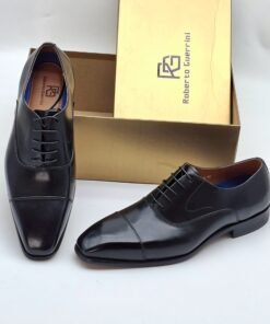 Roberto Guerrini Black Leather Cap-Toe Oxford Shoes – Refined Italian Elegance