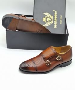 Alternative view of Brown Leather Double Monk Strap Shoes – Elegant Toe Cap Design Copy