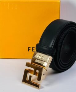 Fendi black smooth calf leather belt with a gold FF logo buckle