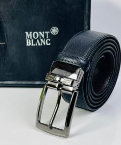 Montblanc Saffiano Leather Belt – Black with Stainless Steel Buckle