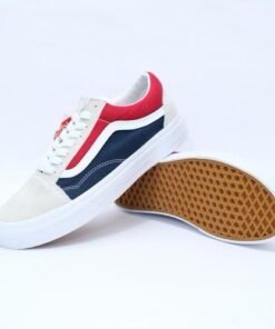 Vans Old Skool โRetro Blockโ โ White, Red & Blue Canvas & Suede