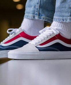 Alternative view of Vans Old Skool “Retro Block” – White, Red & Blue Canvas & Suede